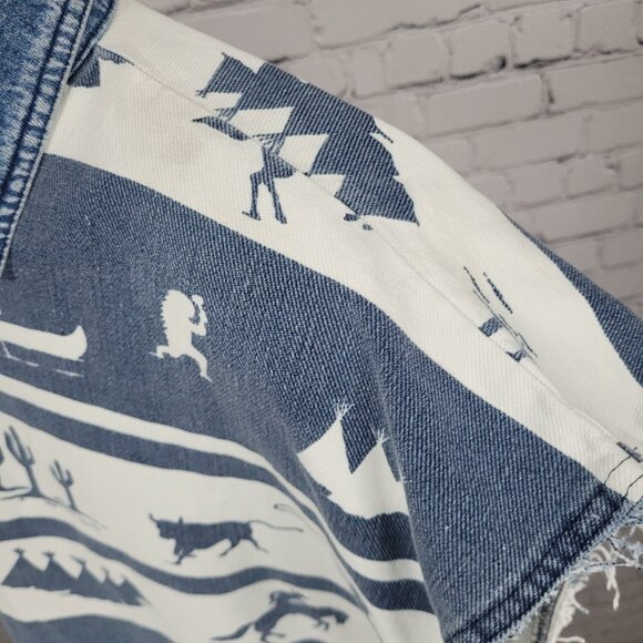 VTG Structure Activewear Blue White Western Cowboy Sleeveless Shirt USA Large - Picture 5 of 14